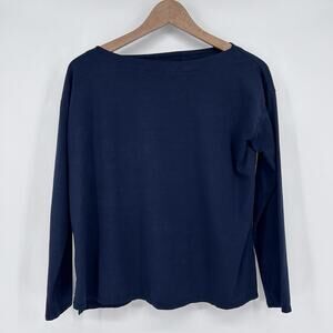 J. Jill Luxe Supima Boat Neck Tee Womens XS Navy Long Sleeve Top Basic Staple